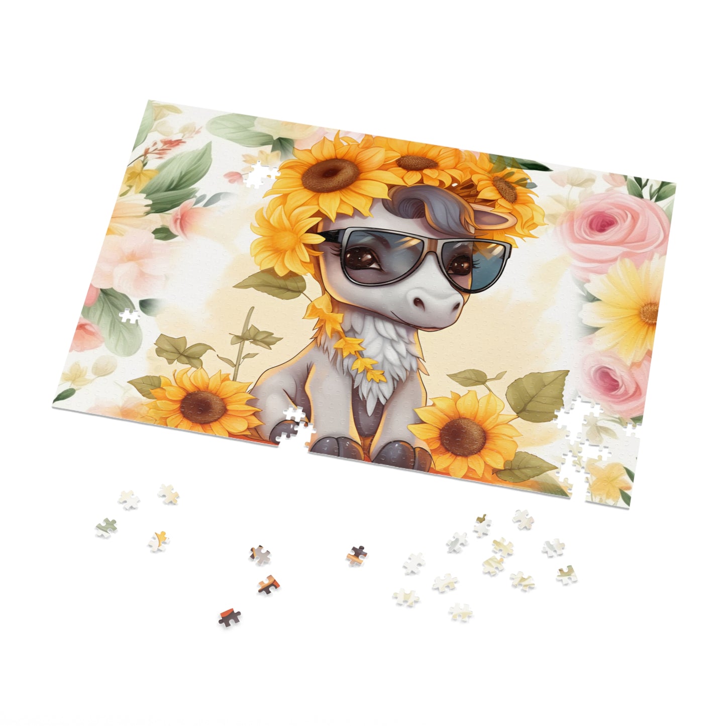 Puzzle, Donkey, Sunflowers, Personalised/Non-Personalised (30, 110, 252, 500,1000-Piece) awd-655