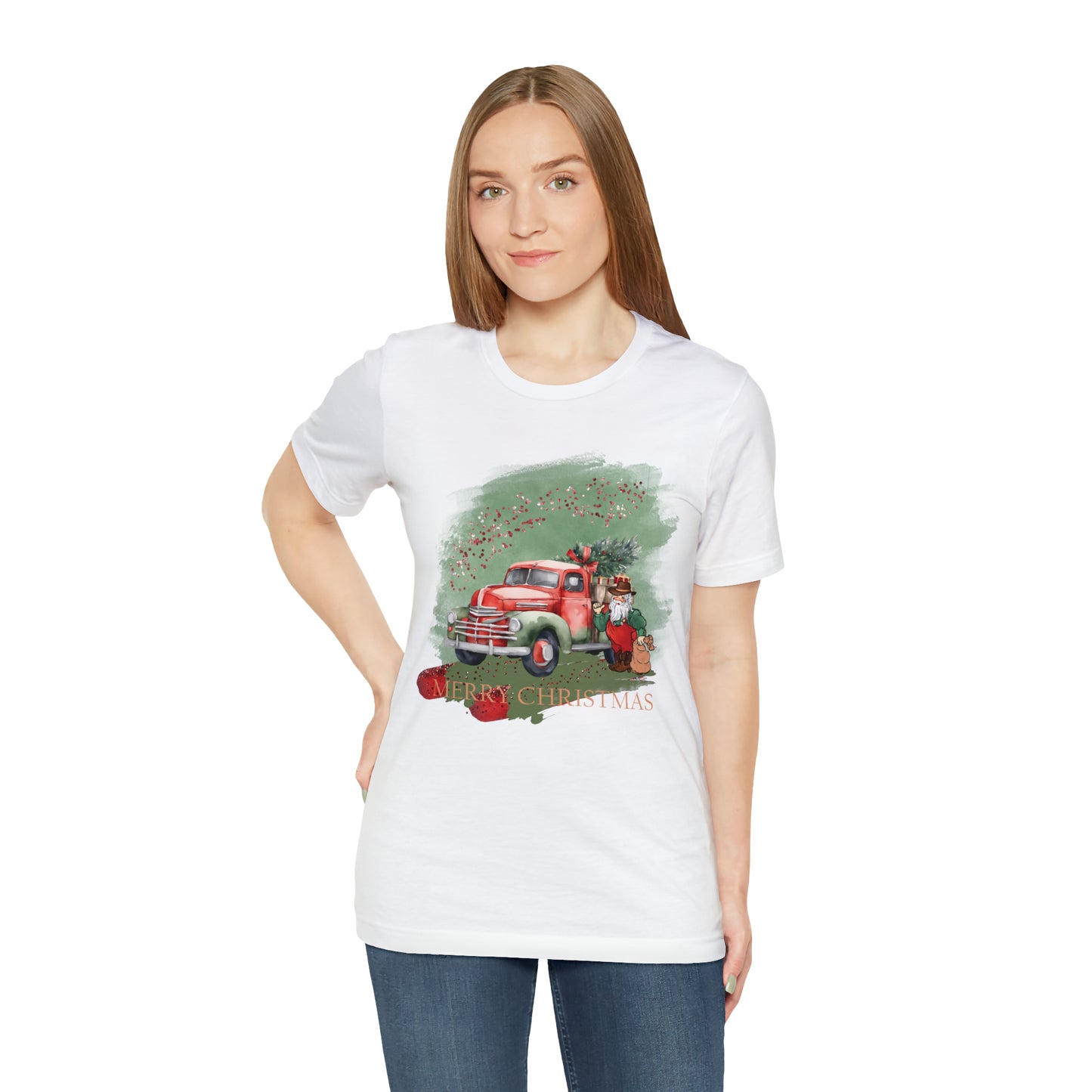 Unisex Adults Jersey Short Sleeve Tee Sage Christmas, Santa, Country Truck, Christmas TShirt, Country Christmas, Western Chrismas