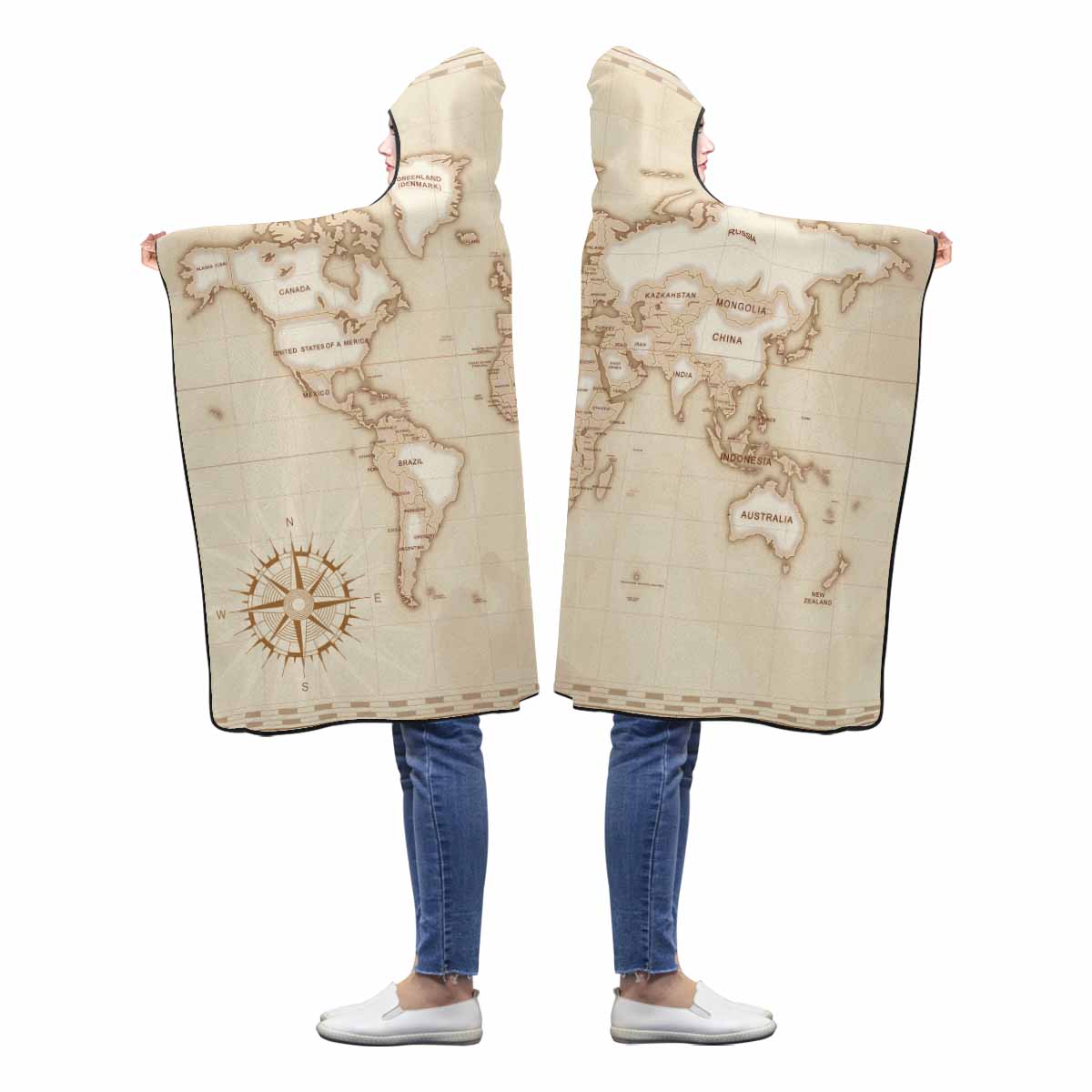 World Map Awd1348  Hooded Blanket 60"x50"