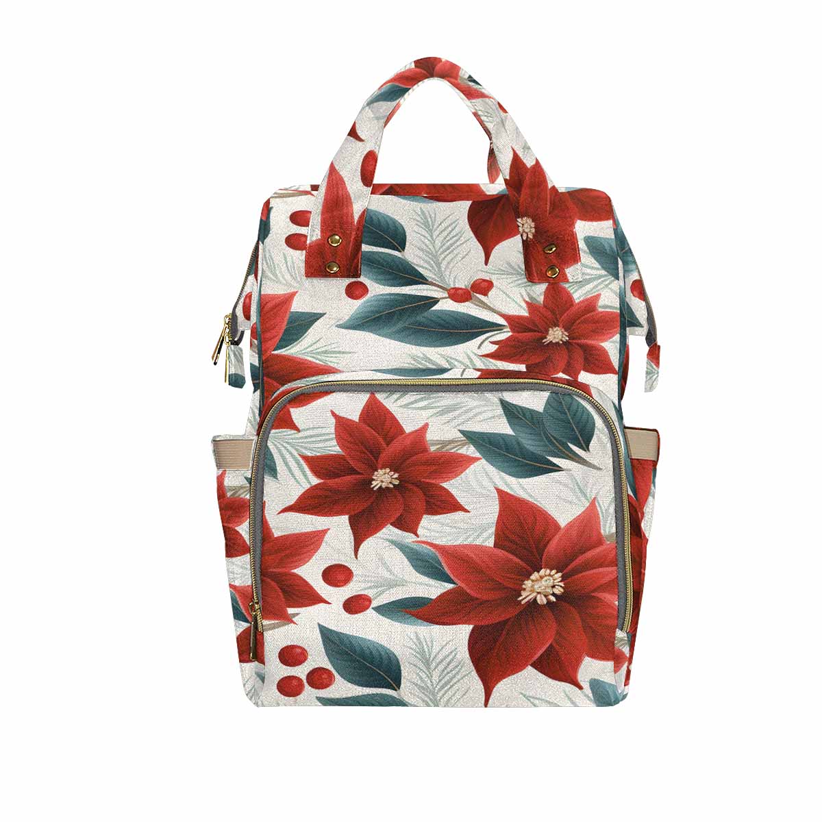 Christmas Red Poinsettia Diaper Bag Backpack