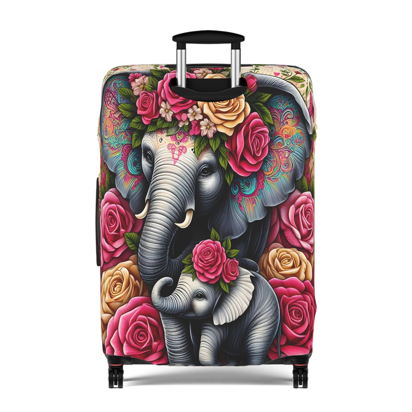 Luggage Cover, Floral Elephant and Baby, awd-1425