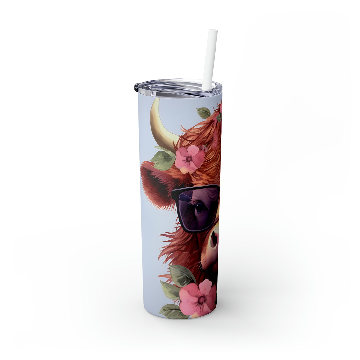 Skinny Tumbler with Straw, 20oz Highlander Cow