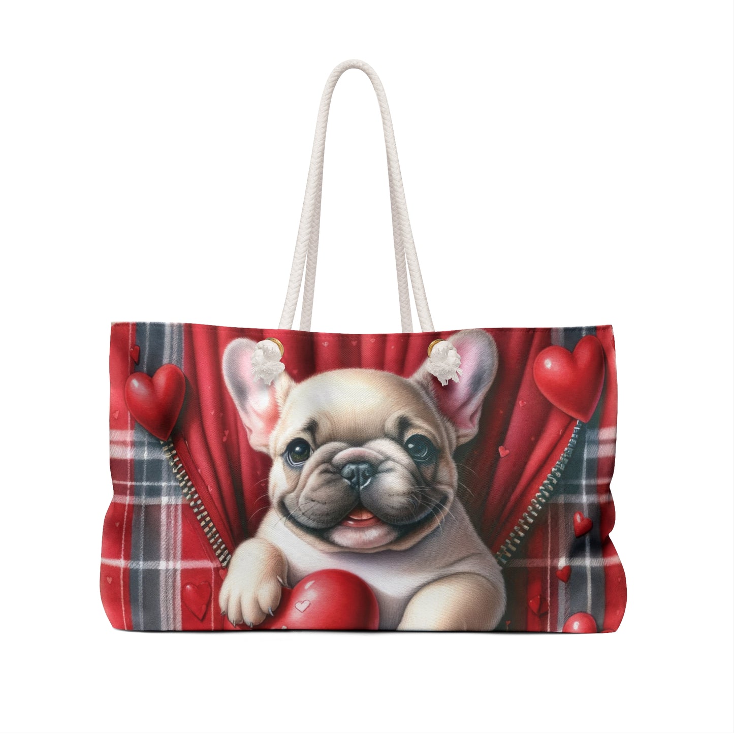 Personalised/Non-Personalised Weekender Bag, Cute Dog, Valentines Day, Large Weekender Bag, Beach Bag, Book Bag