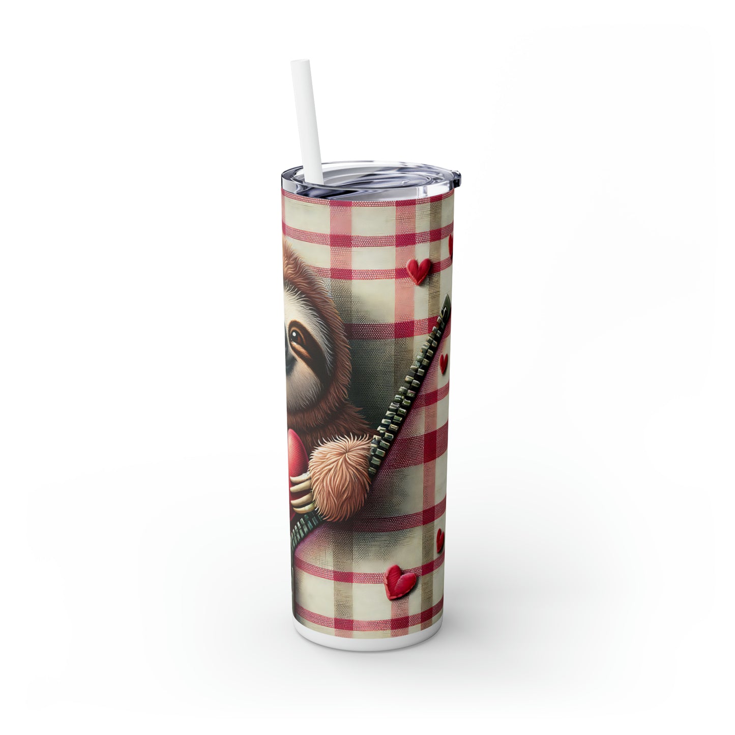 Skinny Tumbler with Straw, 20oz, Sloth, Valentines Day