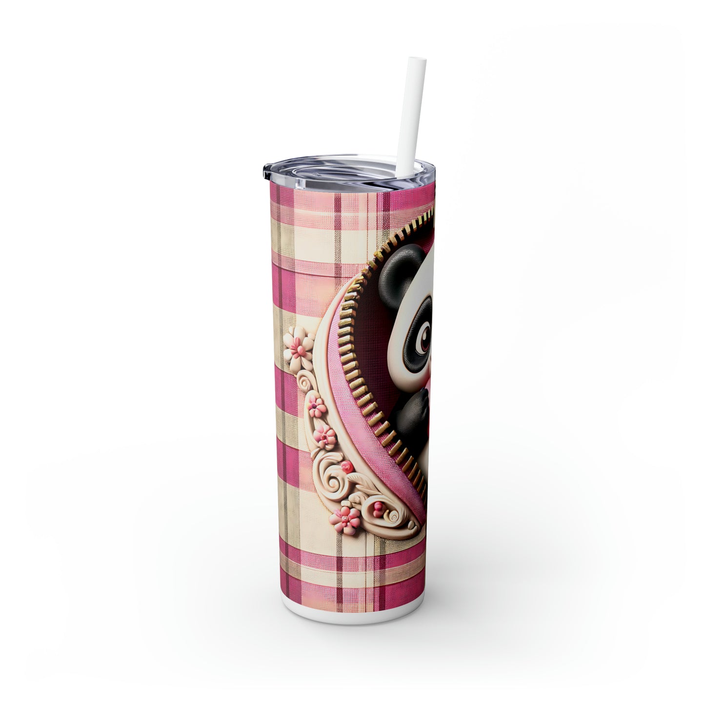 Skinny Tumbler with Straw, 20oz, Panda, Valentines Day