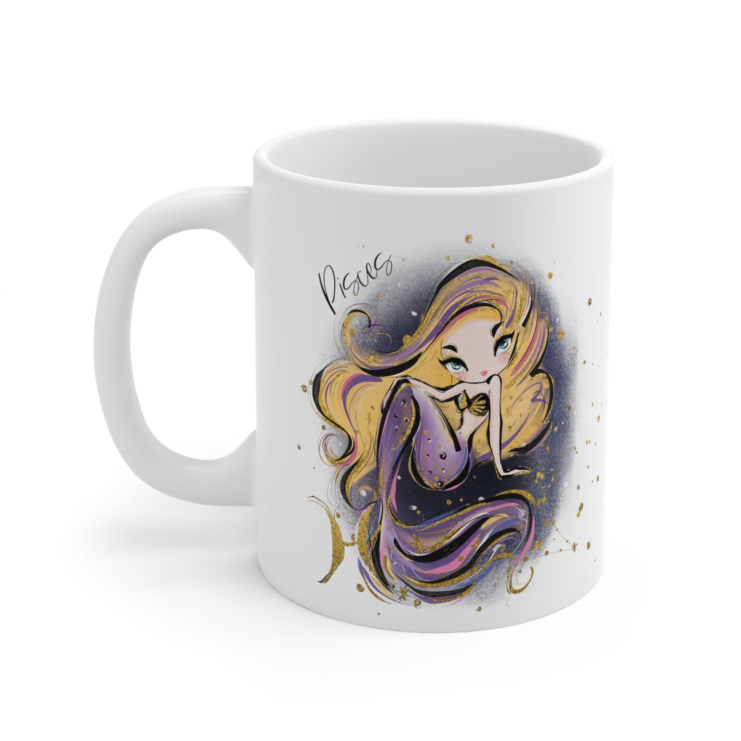 Personalised/Non Personalised Zodiac Sign, Pisces, Ceramic Mug 11oz