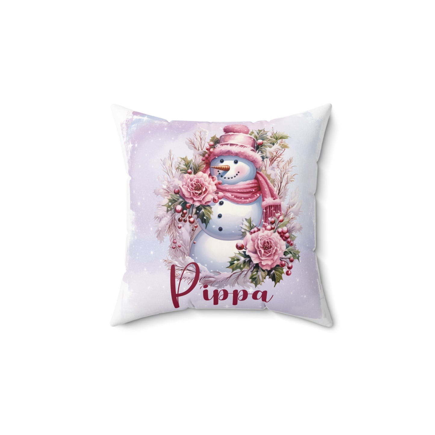 Personalised Christmas Cushion, Purple Christmas, Snowman, Polyester Square Cushion, Christmas cushion