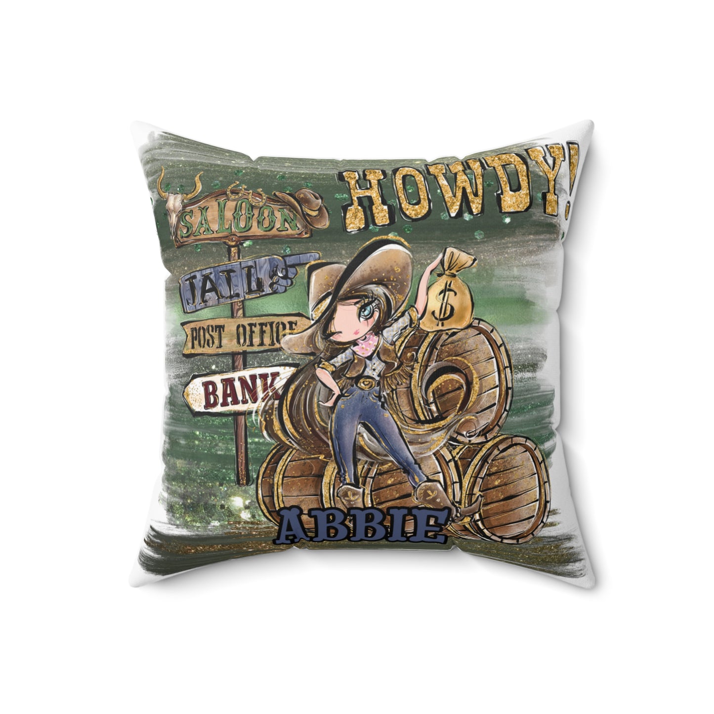 Personalised Howdy Cushion, Brown Hair Blue Eyes, Polyester Square Cushion, Christmas cushion