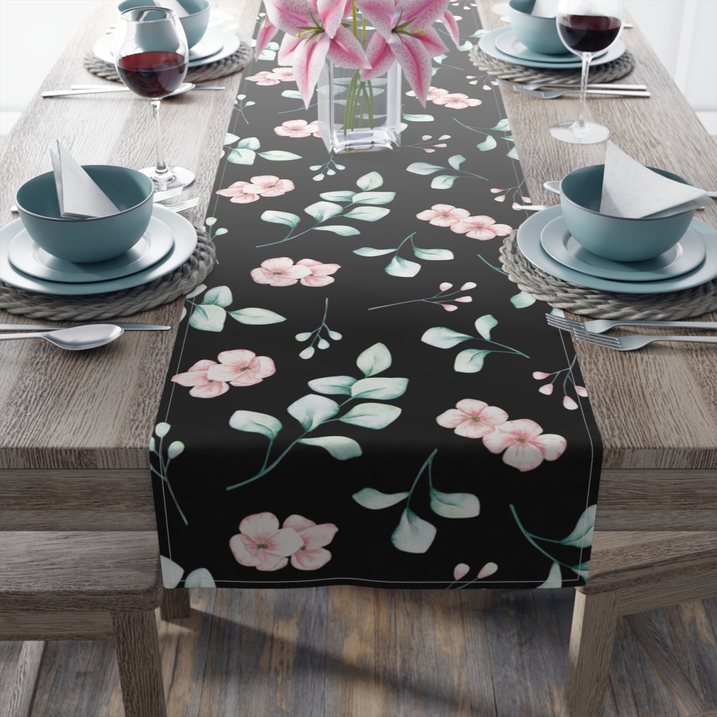 Floral Table Runner, Cotton Twill and Poly Available