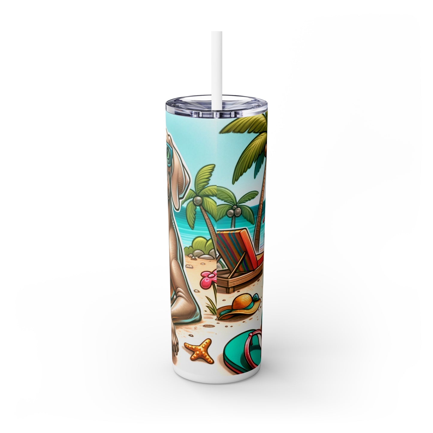 Skinny Tumbler with Straw, 20oz, Dog on Beach, Weimaraner, awd-1251