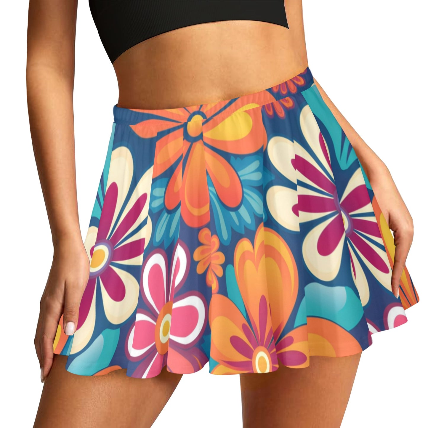 Mariner Skater Skirt 70's 80's 90's Groovy Floral All Over Print Skater Skirt (Model D69)