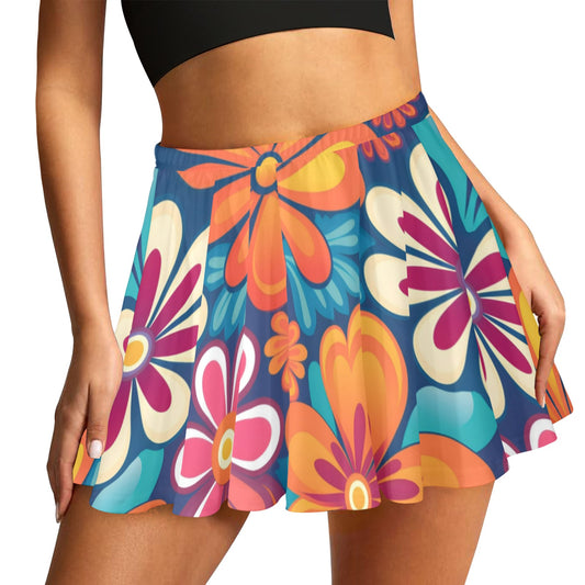 Mariner Skater Skirt 70's 80's 90's Groovy Floral All Over Print Skater Skirt (Model D69)