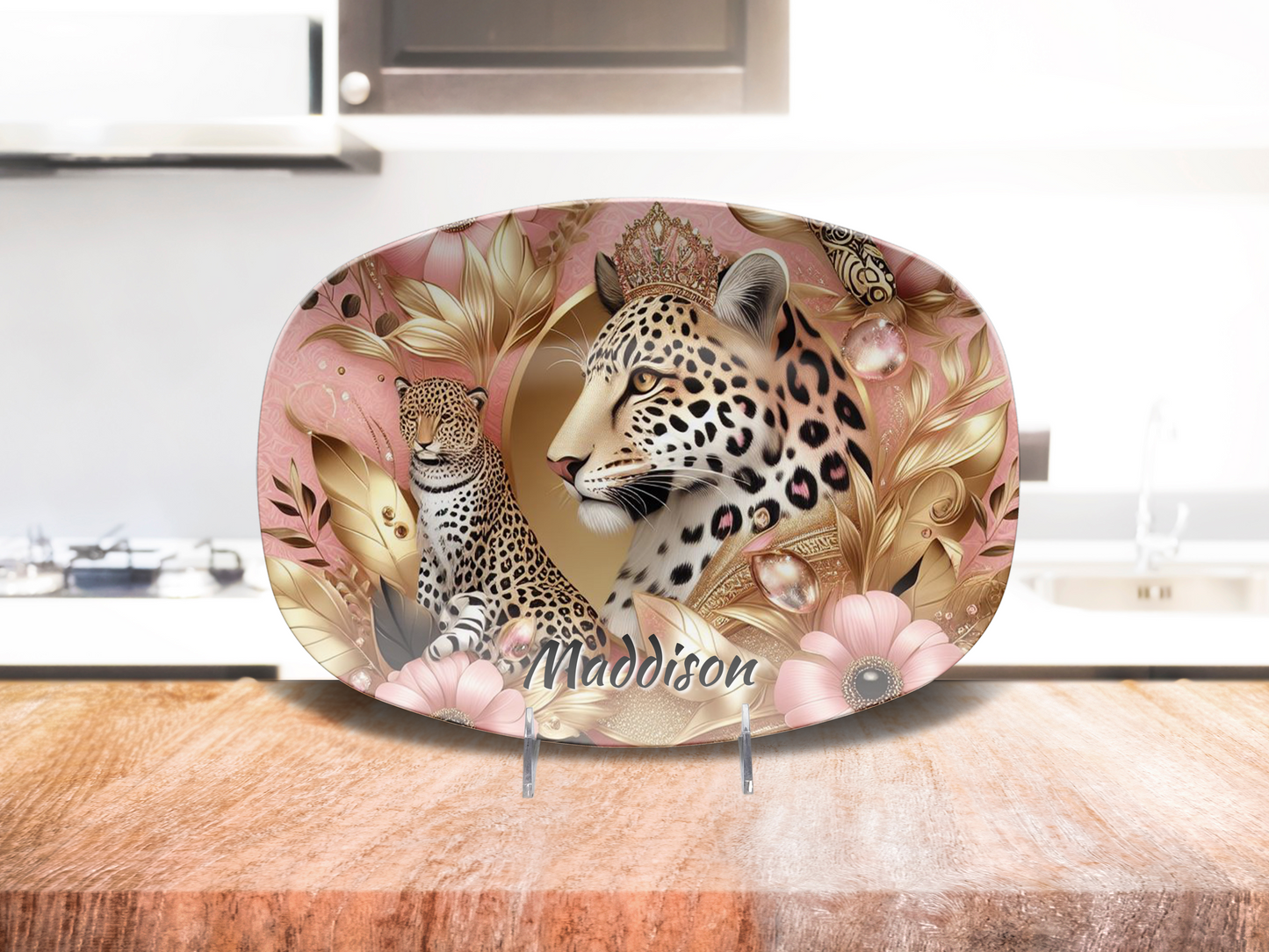 Personalised Pink and Gold Leopard Print Plate/Platter