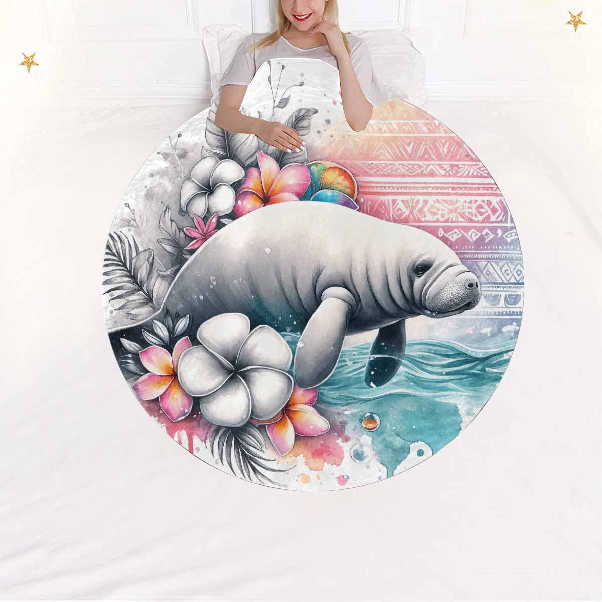 Sea_Animals_Dugong_Awd351110  Circular Micro Fleece Blanket 47"
