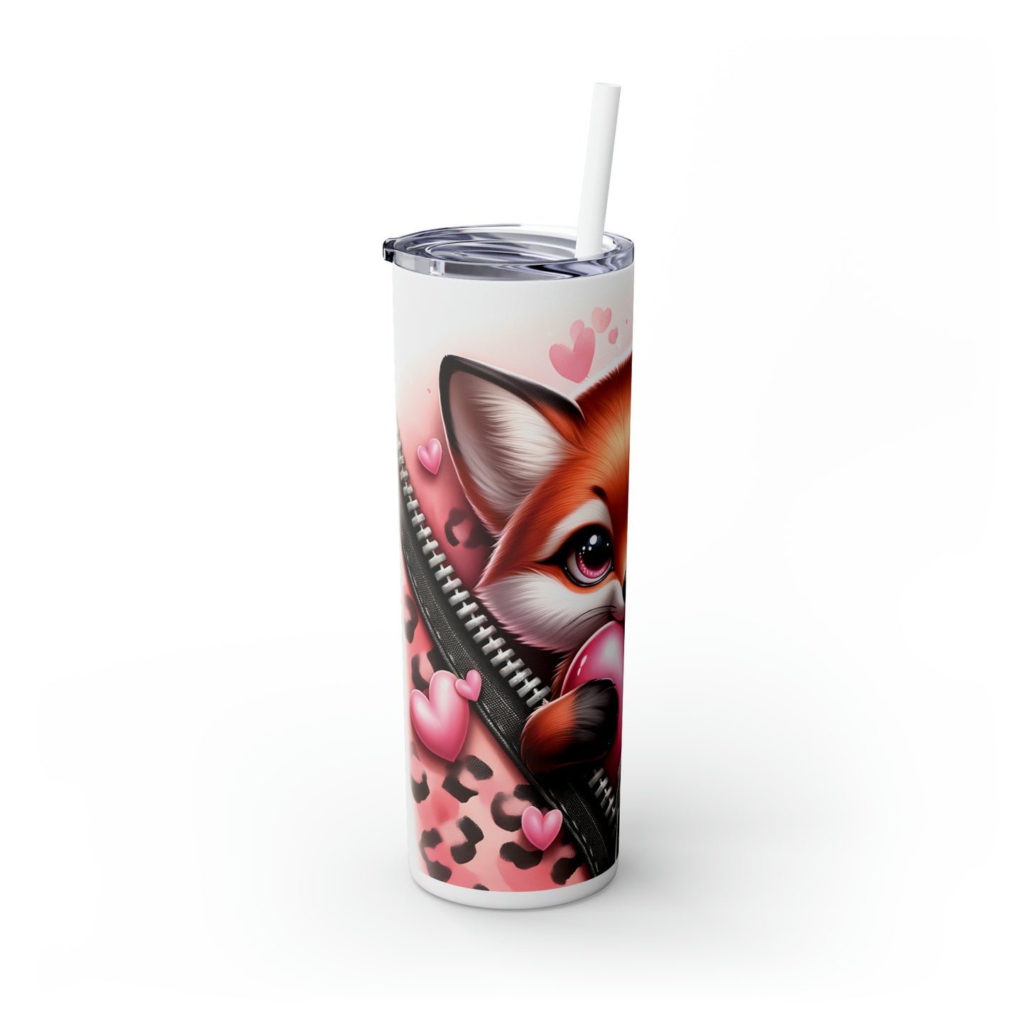 Skinny Tumbler with Straw, 20oz, Fox, Valentines Day, awd-770