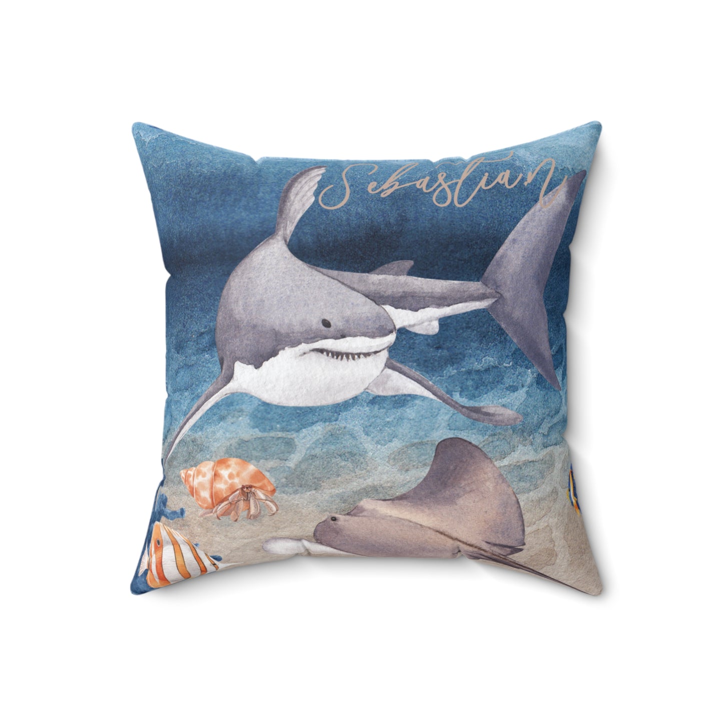 Nautical Polyester Square Cushion, Nautical cushion, Shark