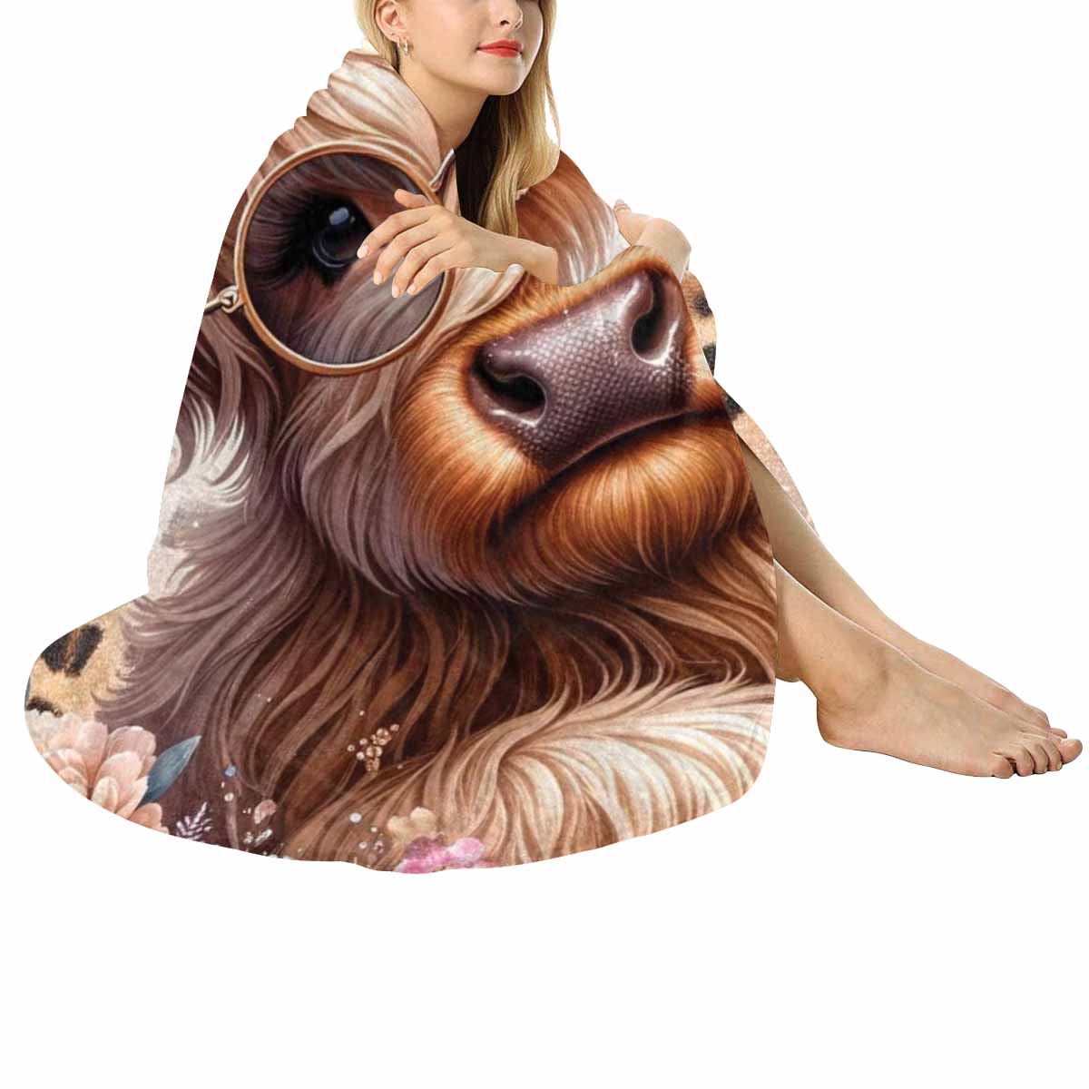 Higland Cow Awd1410  Circular Micro Fleece Blanket 60"