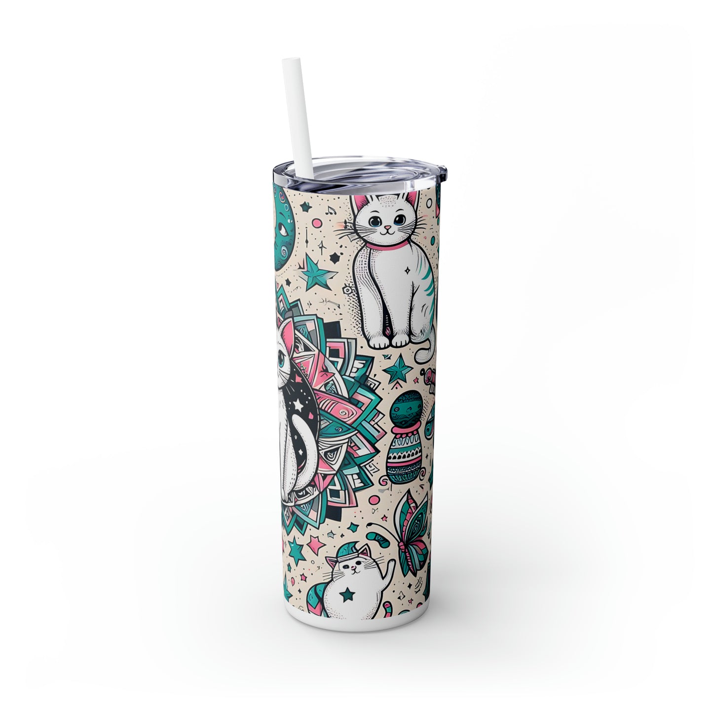 Skinny Tumbler with Straw, 20oz, Cats, awd-317