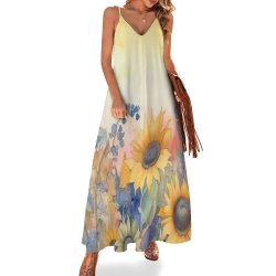 Sunflower Floral Spaghetti Strap Ankle-Length Dress Long dress