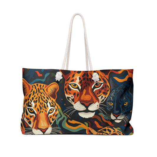 Personalised/Non-Personalised Weekender Bag, Wild Animals, Leopards, Large Weekender Bag, Beach Bag, Book Bag