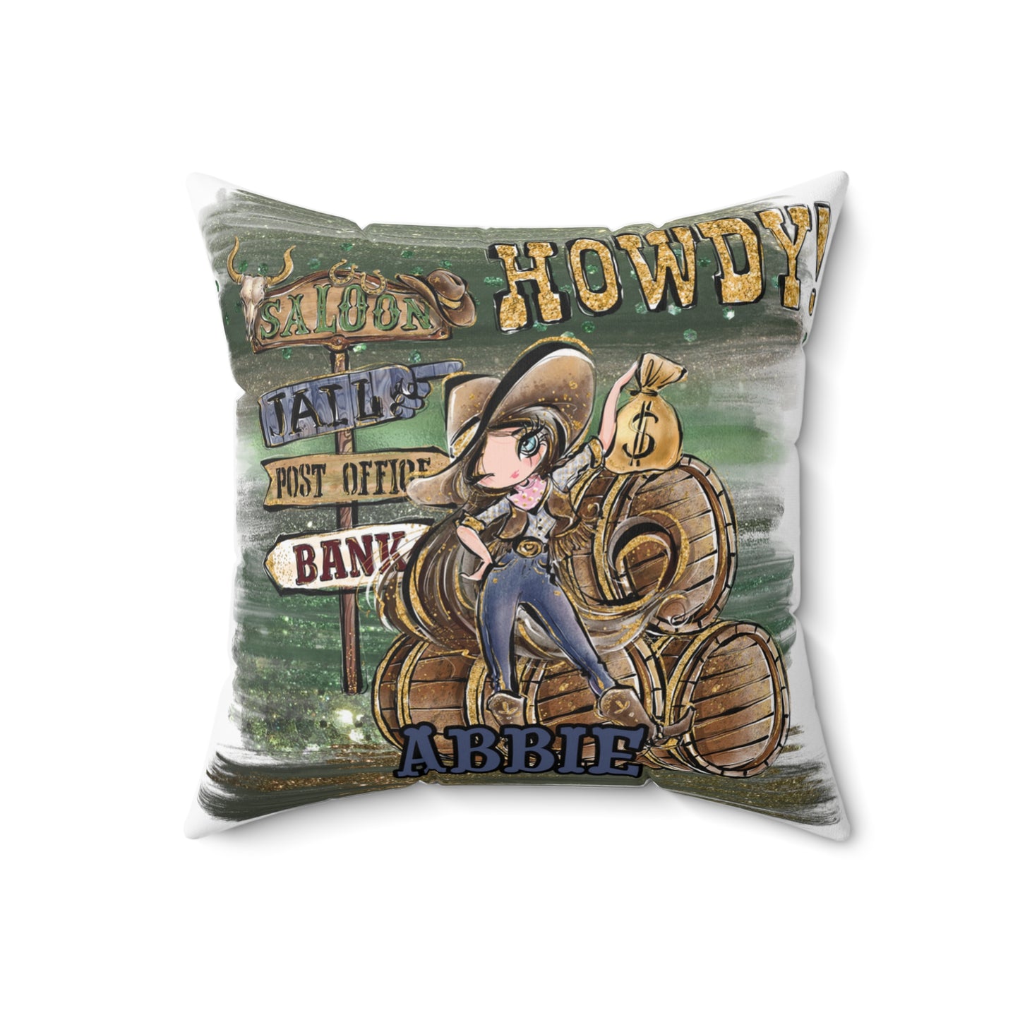 Personalised Howdy Cushion, Brown Hair Blue Eyes, Polyester Square Cushion, Christmas cushion