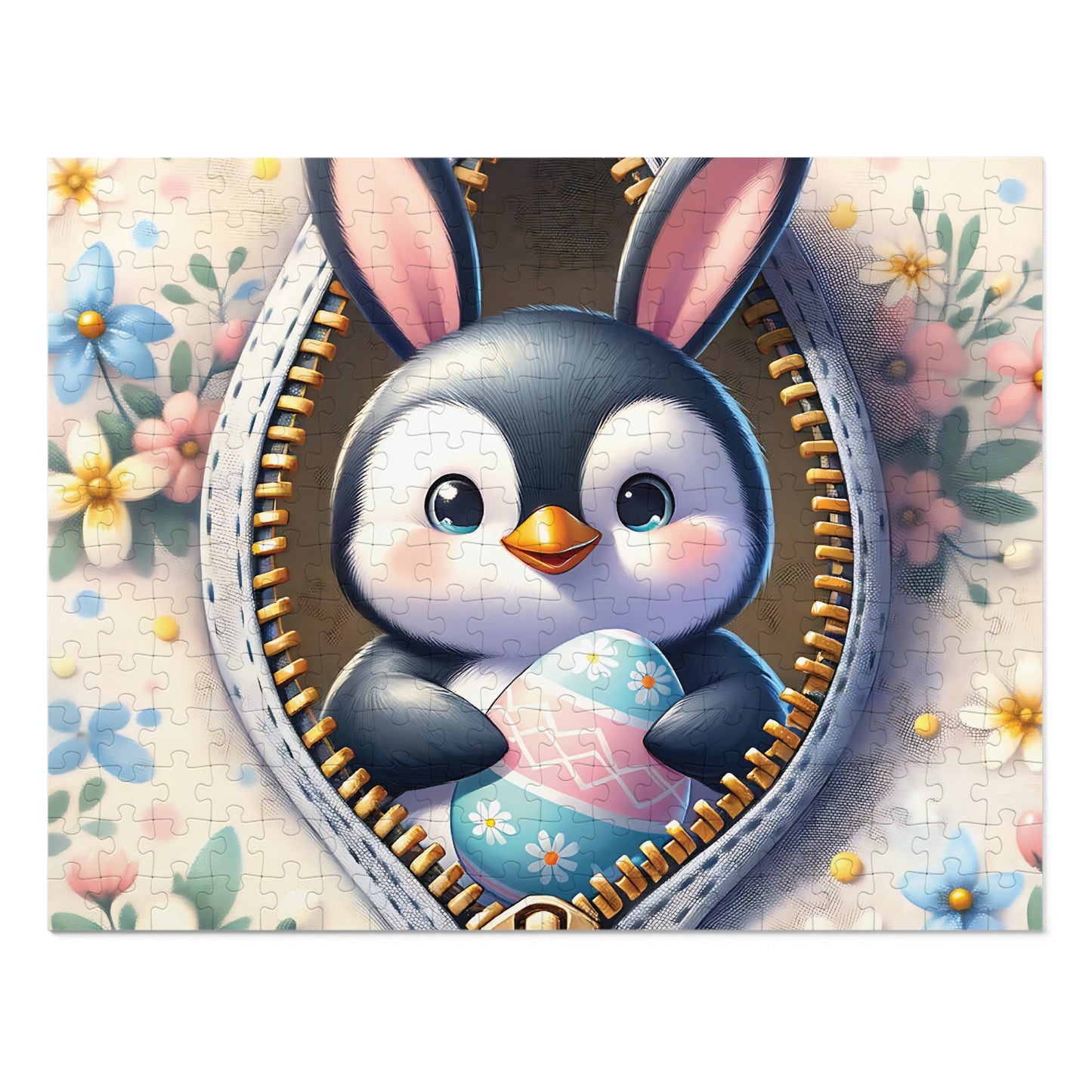 Jigsaw Puzzle, Easter, Penguin with Bunny Ears, Personalised/Non-Personalised (30, 110, 252, 500,1000-Piece) Awd-1307