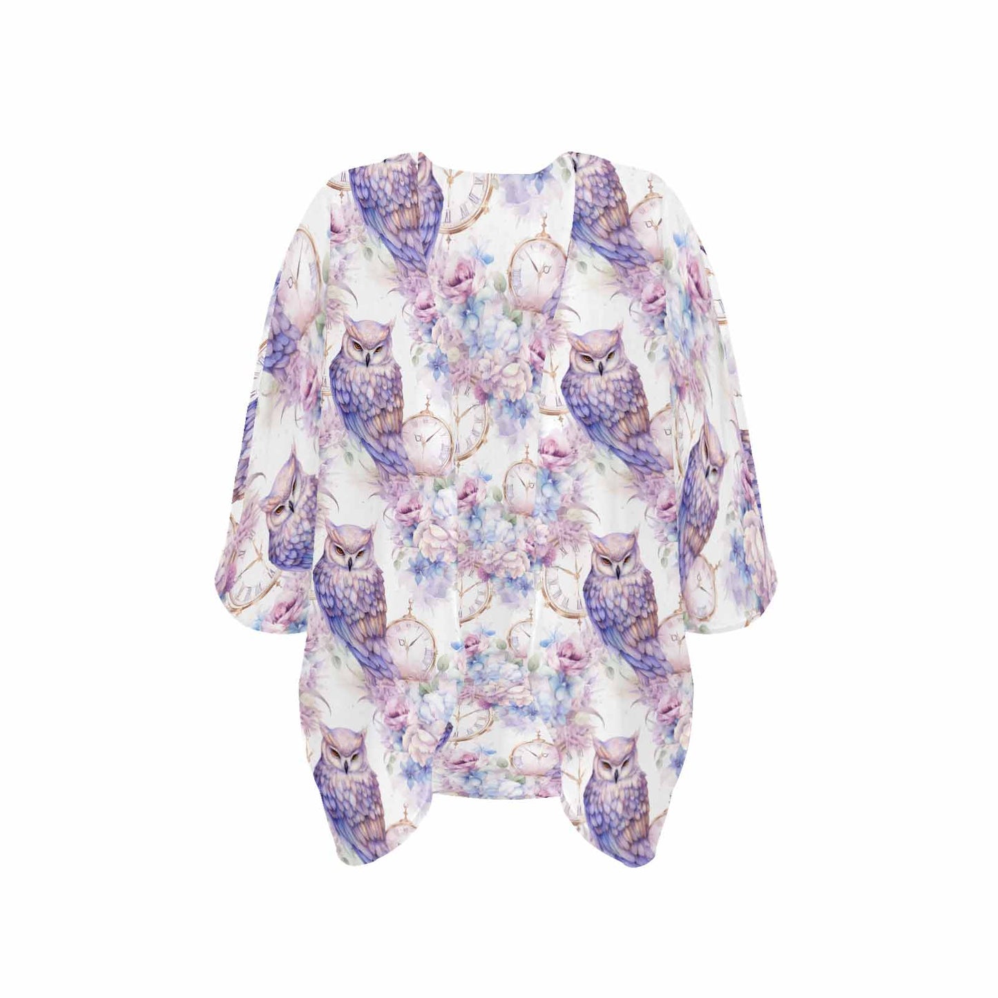 Pastel Owls Women's Kimono Chiffon Cover Up