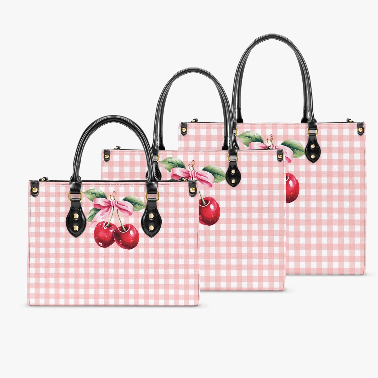 Women's Tote Bag - Rockabilly - Cherries Pink Plaid