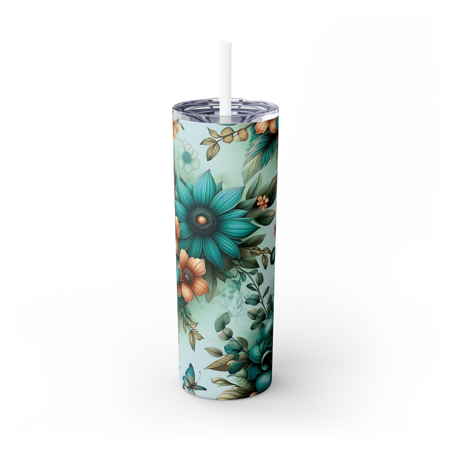 Skinny Tumbler with Straw, 20oz, Floral, awd-438