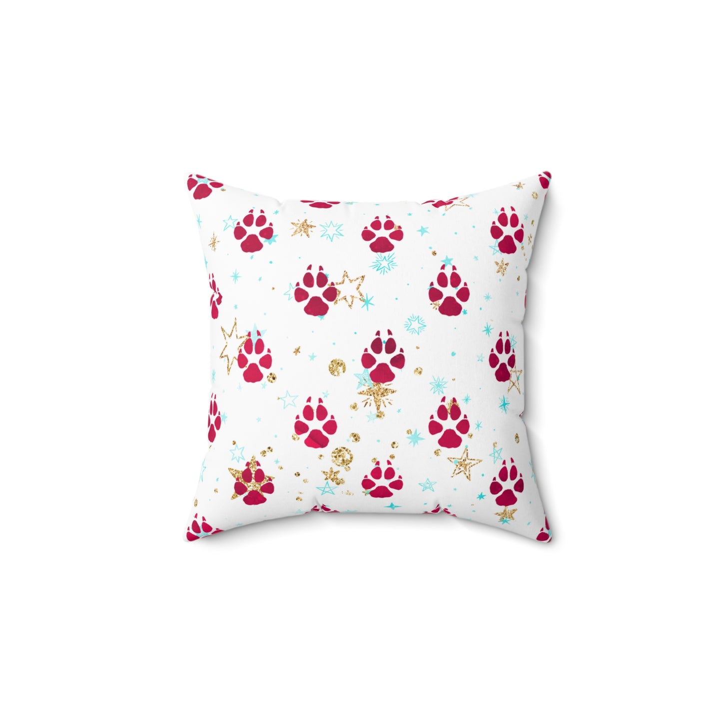 Spun Polyester Square Pillow, Doggie Paws Christmas Cushion