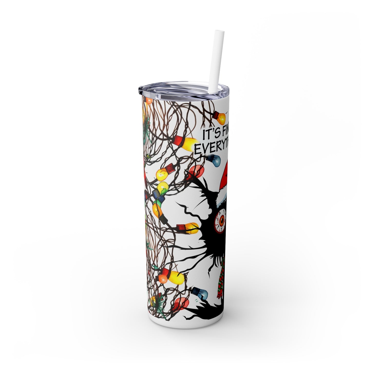 Skinny Tumbler with Straw, 20oz, Cat, I'm Fine Everything is Fine, awd-1165