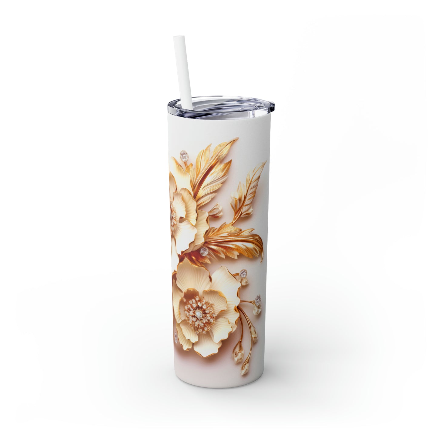 Skinny Tumbler with Straw, 20oz, Floral, awd-420