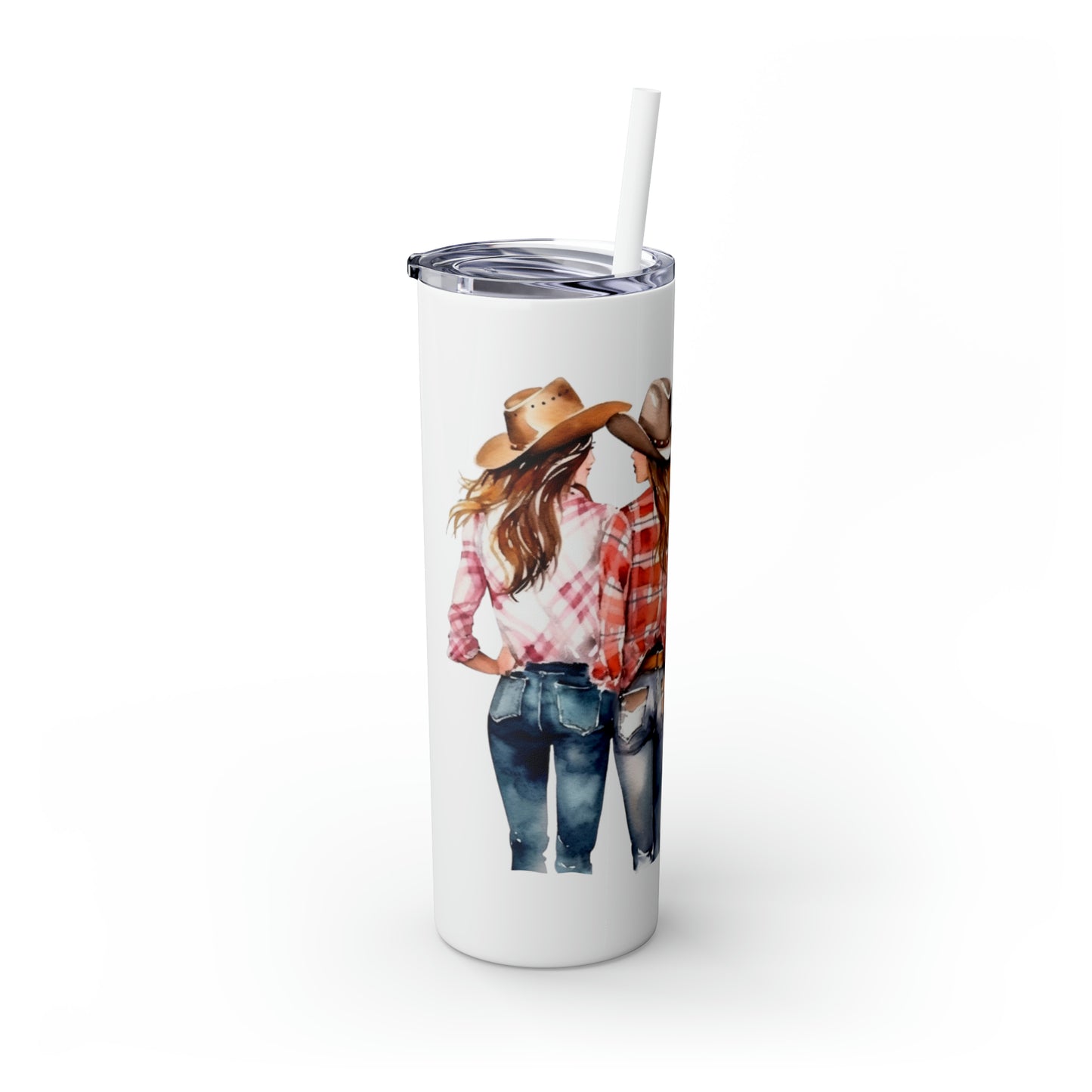 Skinny Tumbler with Straw, 20oz, Personalised, Horse and Girls, Western, Best Friends