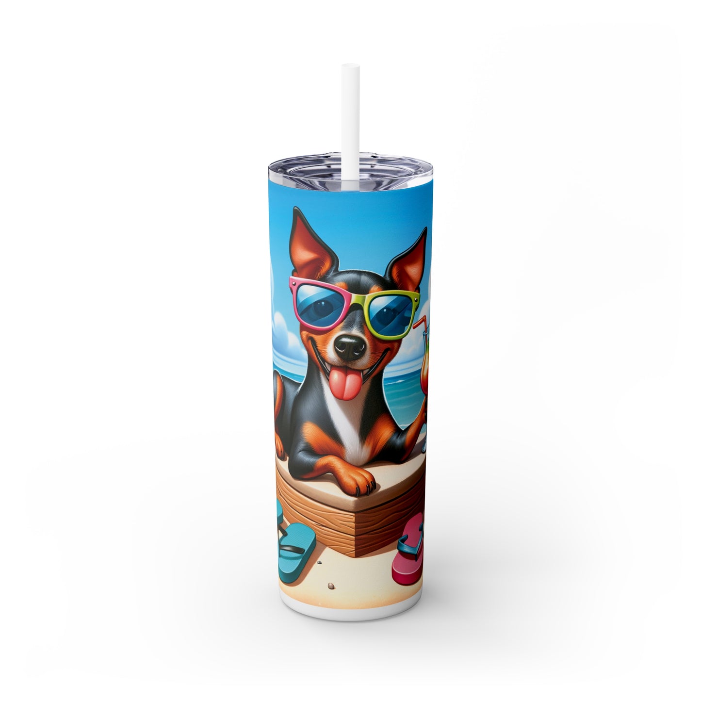 Skinny Tumbler with Straw, 20oz, Dog on Beach, Manchester Terrier, awd-1223