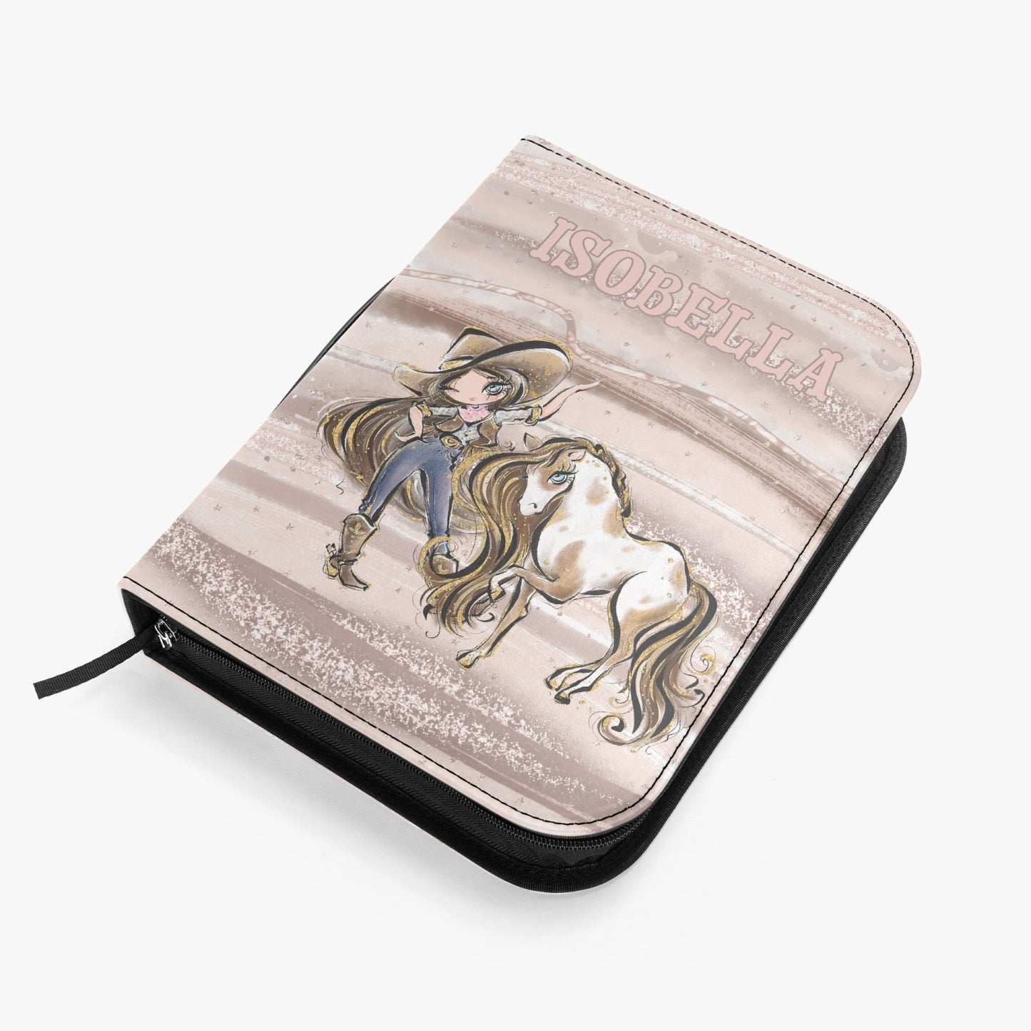 Book/Bible Cover, Howdy, Cowgirl and Horse, Brunette Hair, Blue Eyes