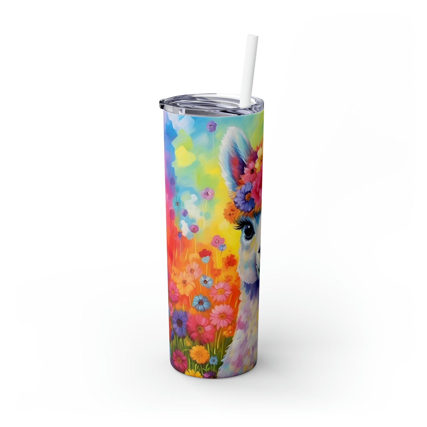 Skinny Tumbler with Straw, 20oz, Llama