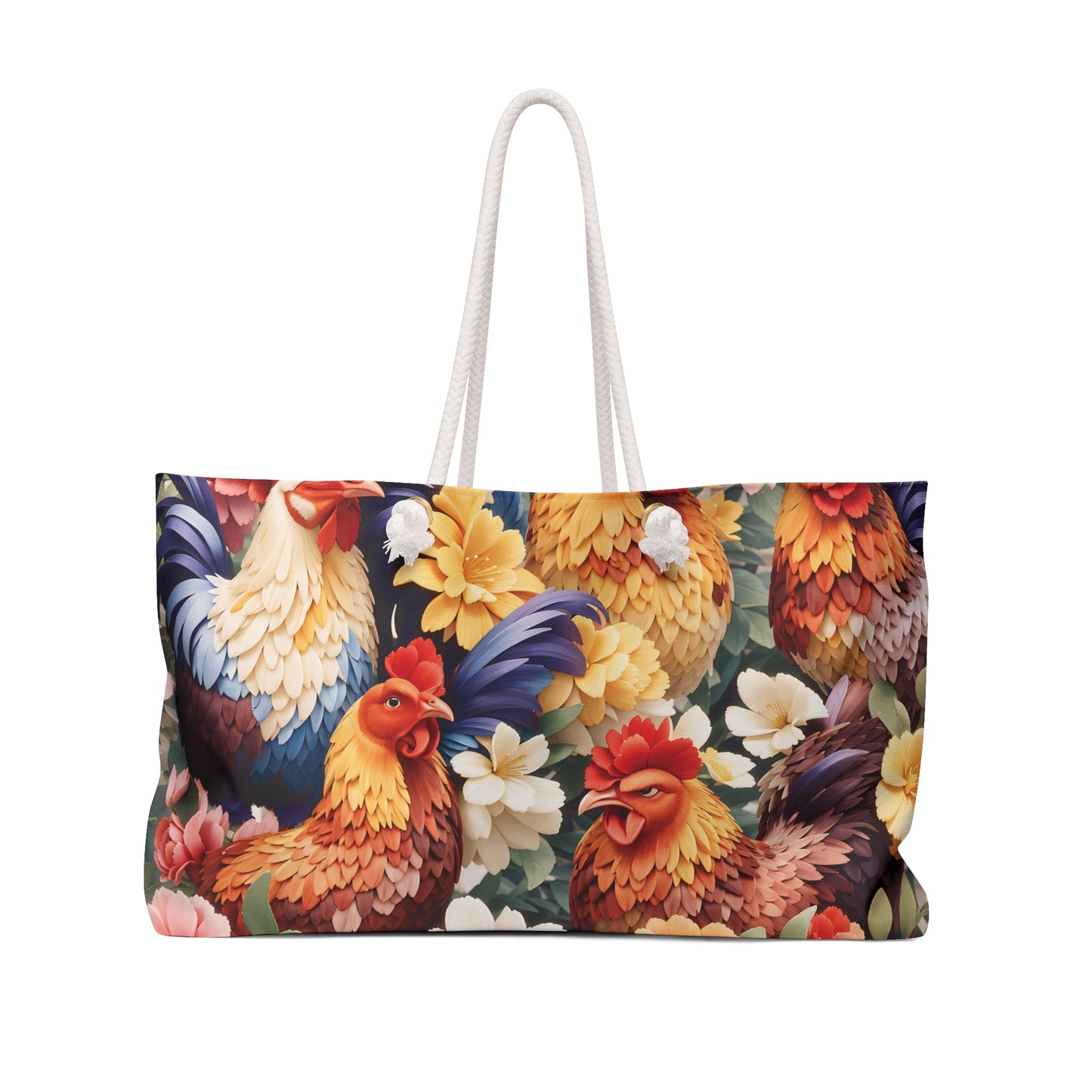 Personalised/Non-Personalised Weekender Bag, Chicken/Rooster, Large Weekender Bag, Beach Bag, Book Bag