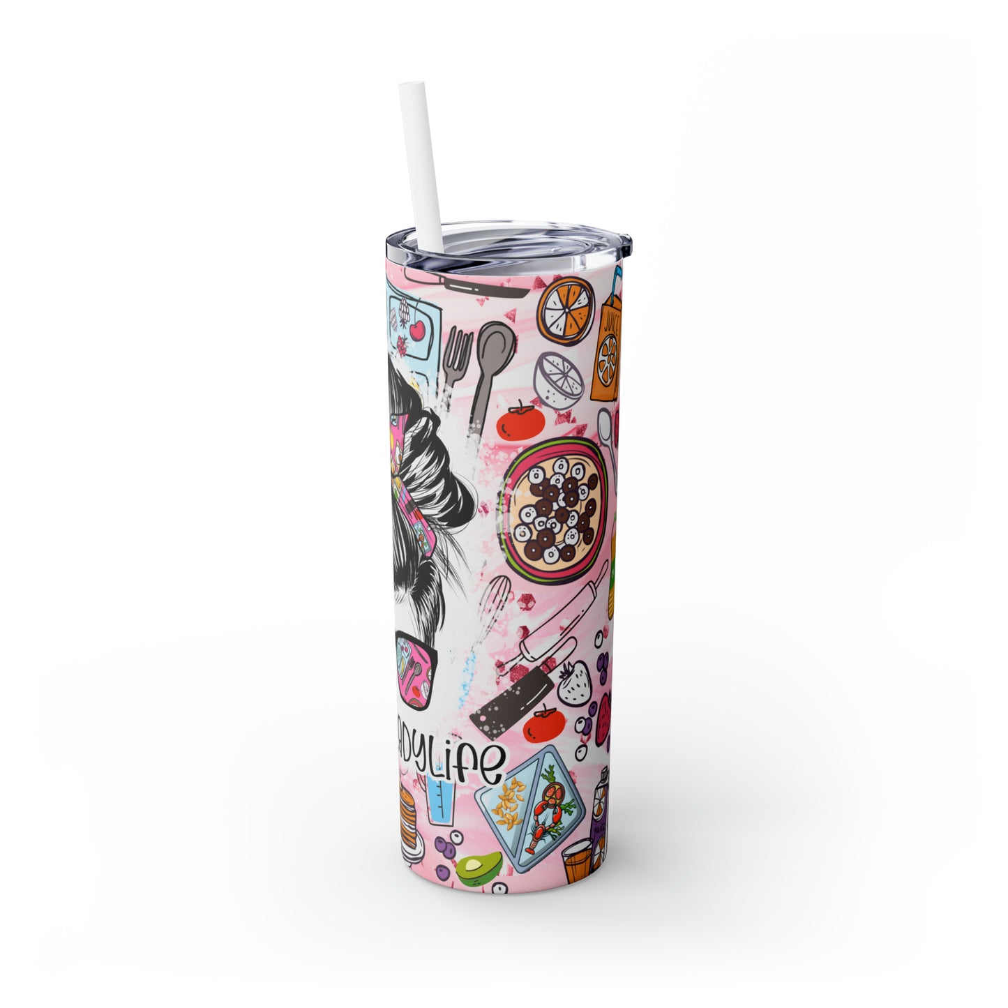 Skinny Tumbler with Straw, 20oz, Lunch Lady