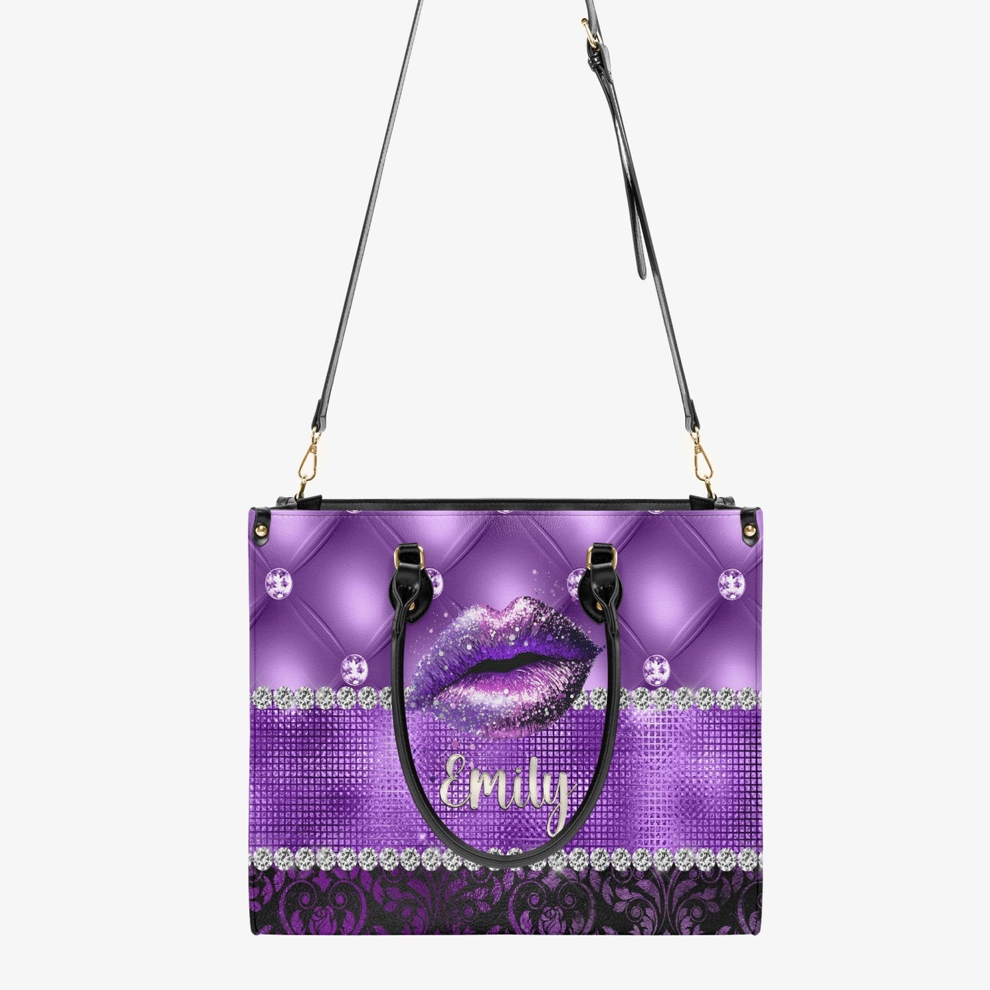 Women's Tote Bag - Purple Tuft and Damask, Lips, Personalised