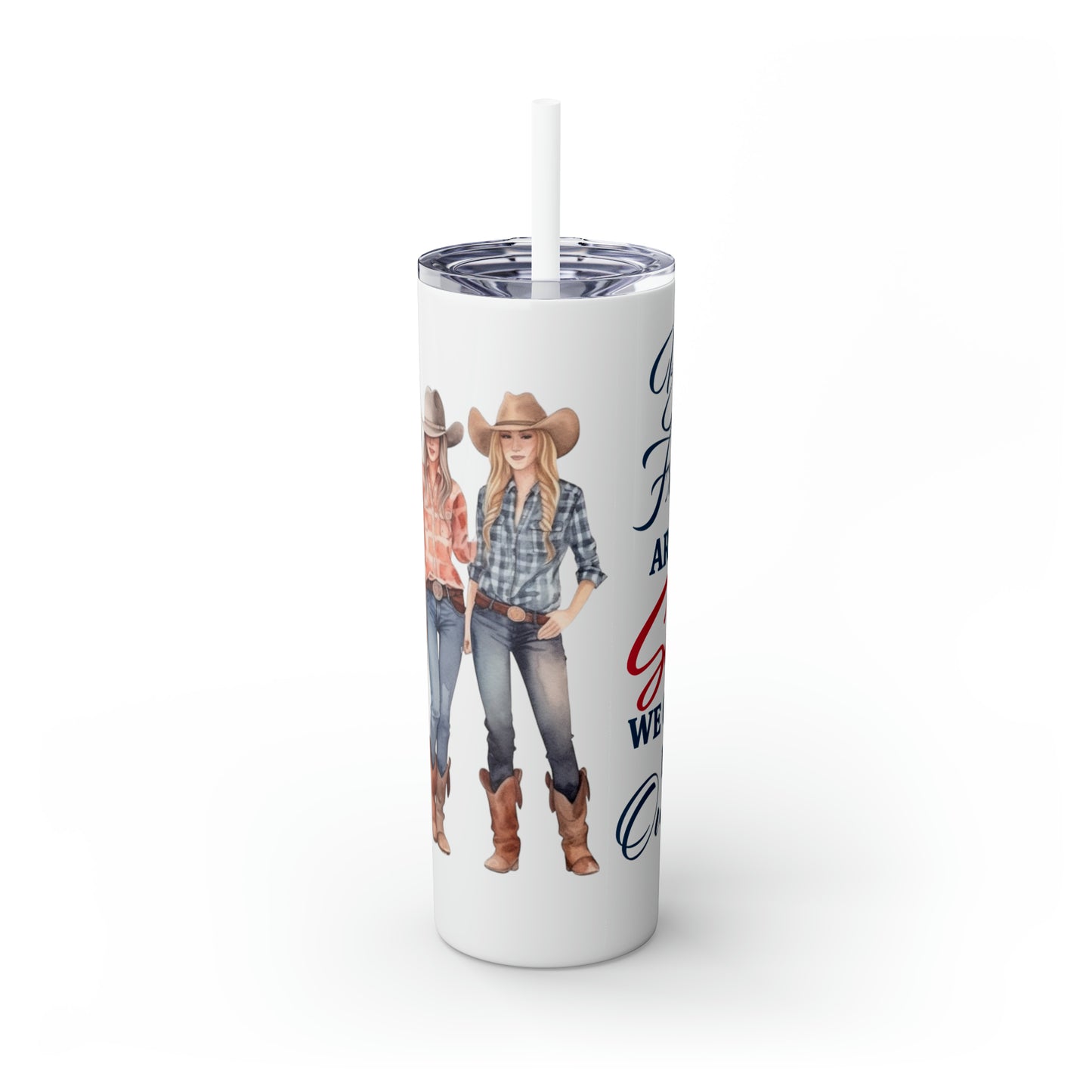 Skinny Tumbler with Straw, 20oz, Personalised, Horse and Girls, Western, Best Friends