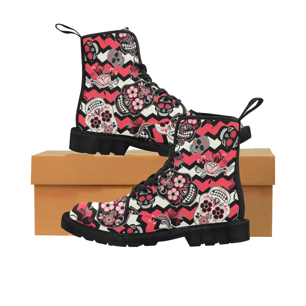 Martin Boots for Women (Black) Dia de los muertos Day of The Dead