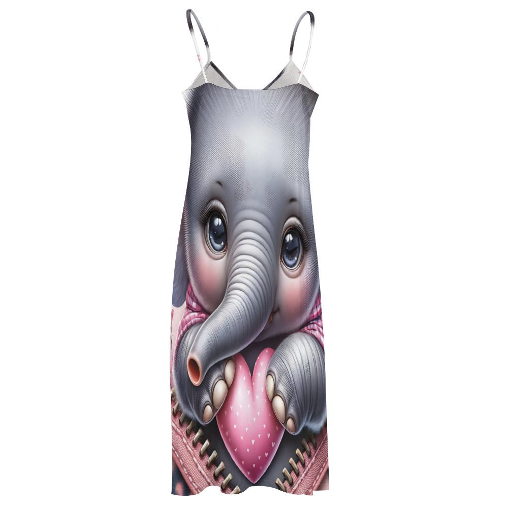 Elephant Spaghetti Strap Ankle-Length Dress Long dress