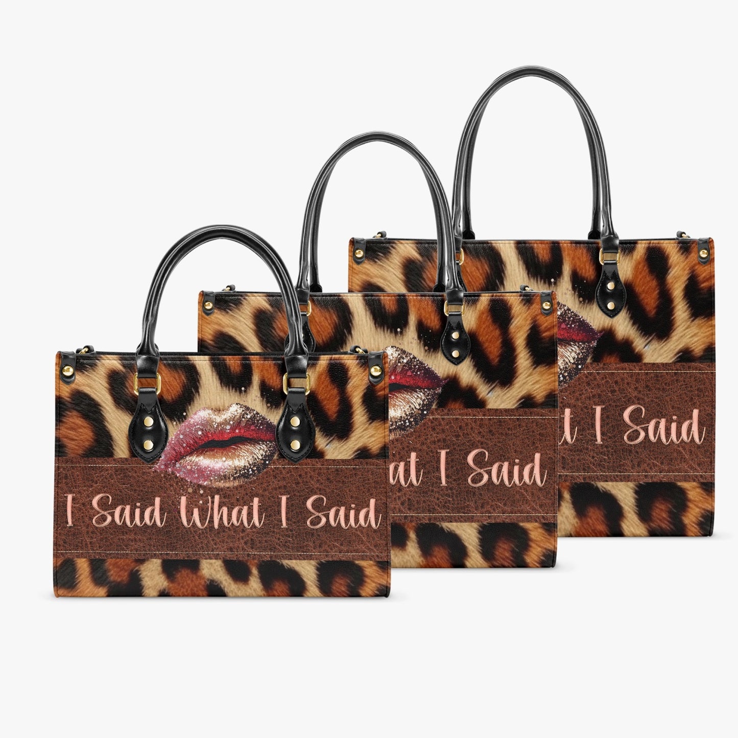 Women's Tote Bag, Leopard Print, Lip, I Said What I Said