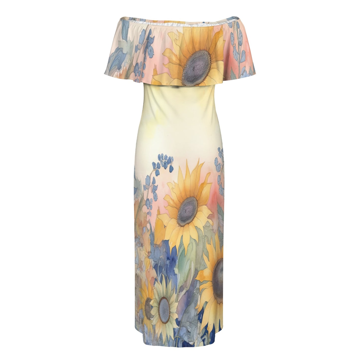 Floral awd342 Women's Off Shoulder Ruffle Boat Neck Dress (Model D71)