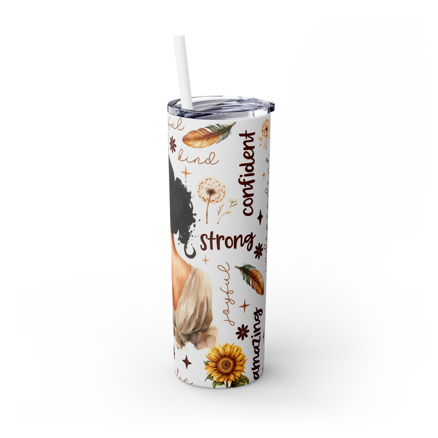 Skinny Tumbler with Straw, 20oz, Affirmation, Woman Dark Hair, awd-502