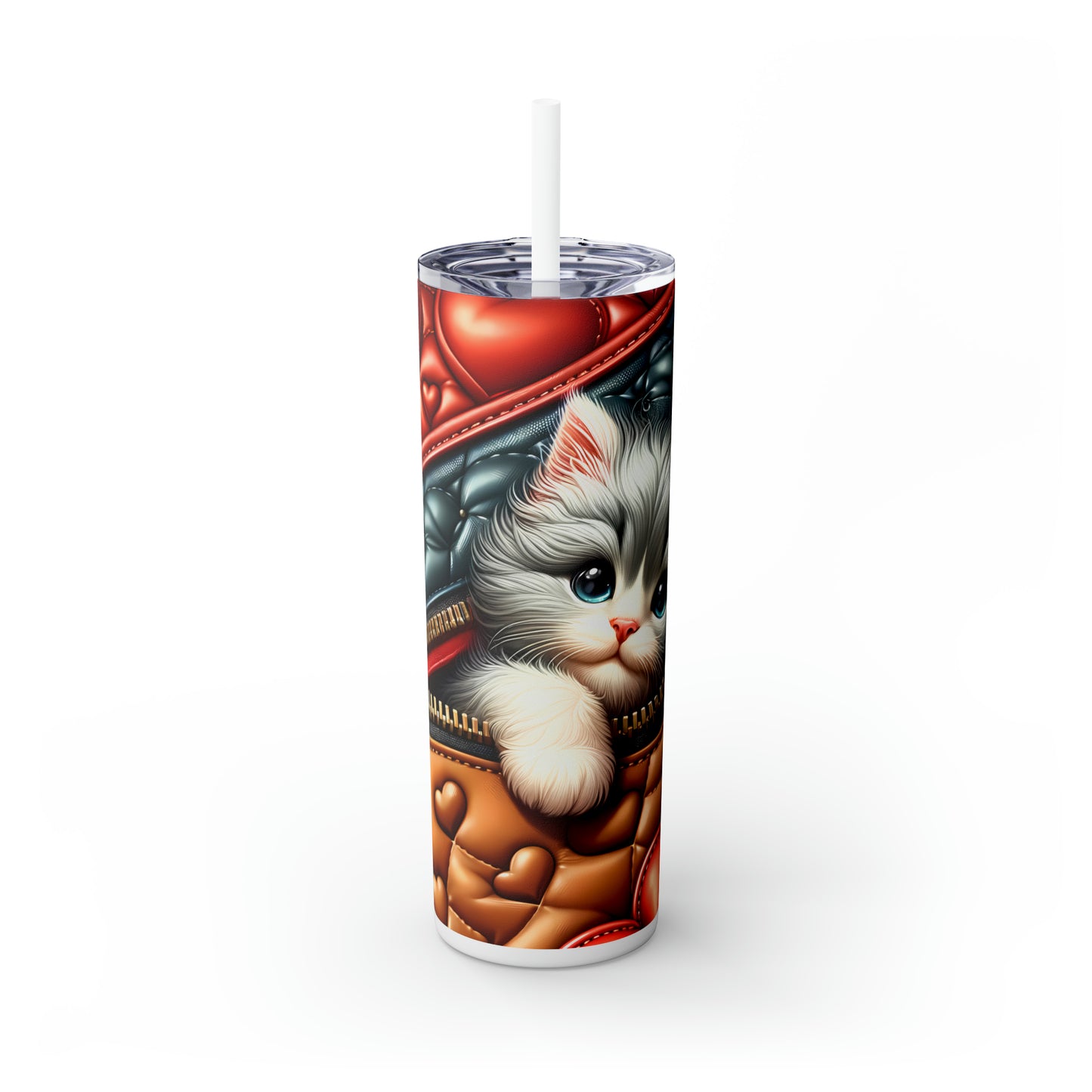 Skinny Tumbler with Straw, 20oz, Cat, Valentines Day, awd-909