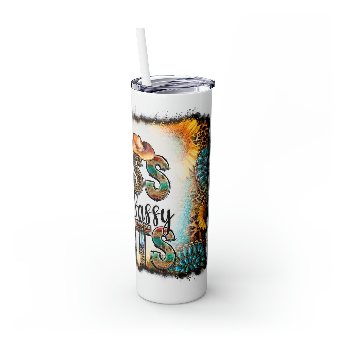 Skinny Tumbler with Straw, 20oz, Sunflowers, Western, Quote, Little Miss Sassy Pants