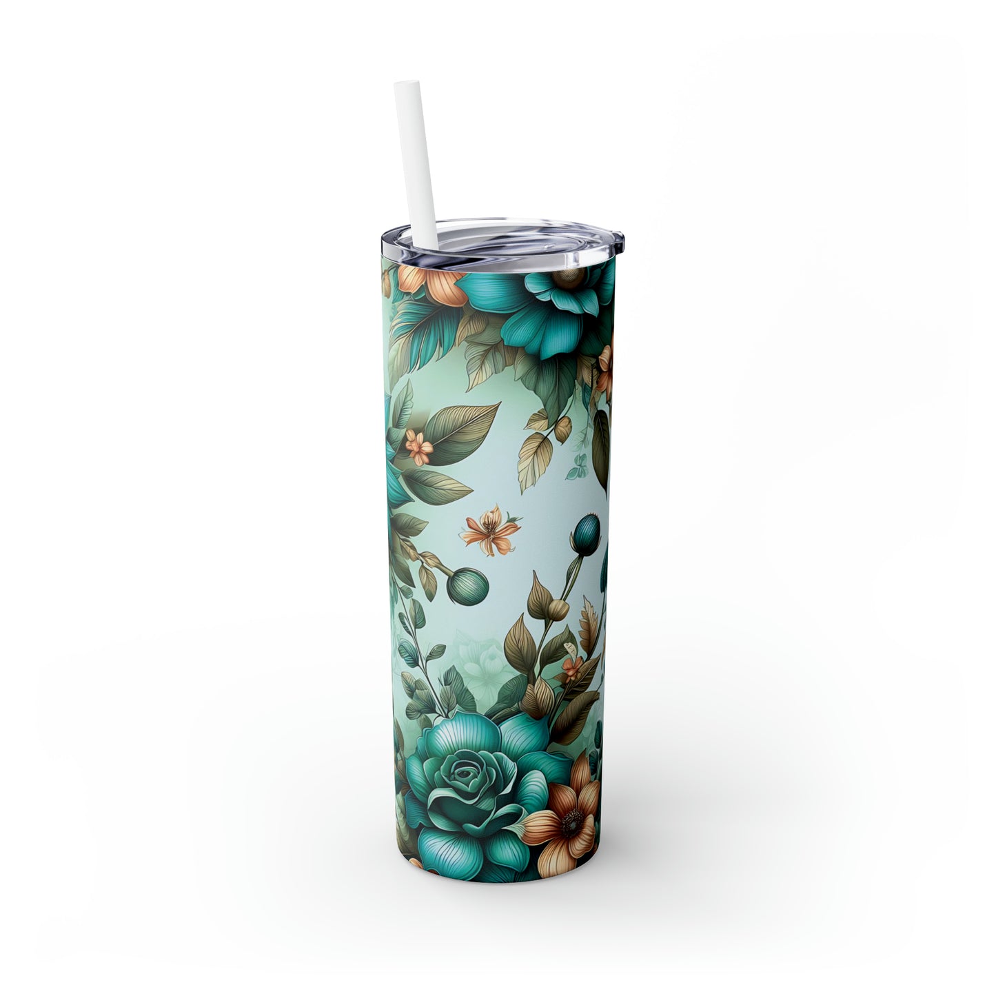 Skinny Tumbler with Straw, 20oz, Floral, awd-438