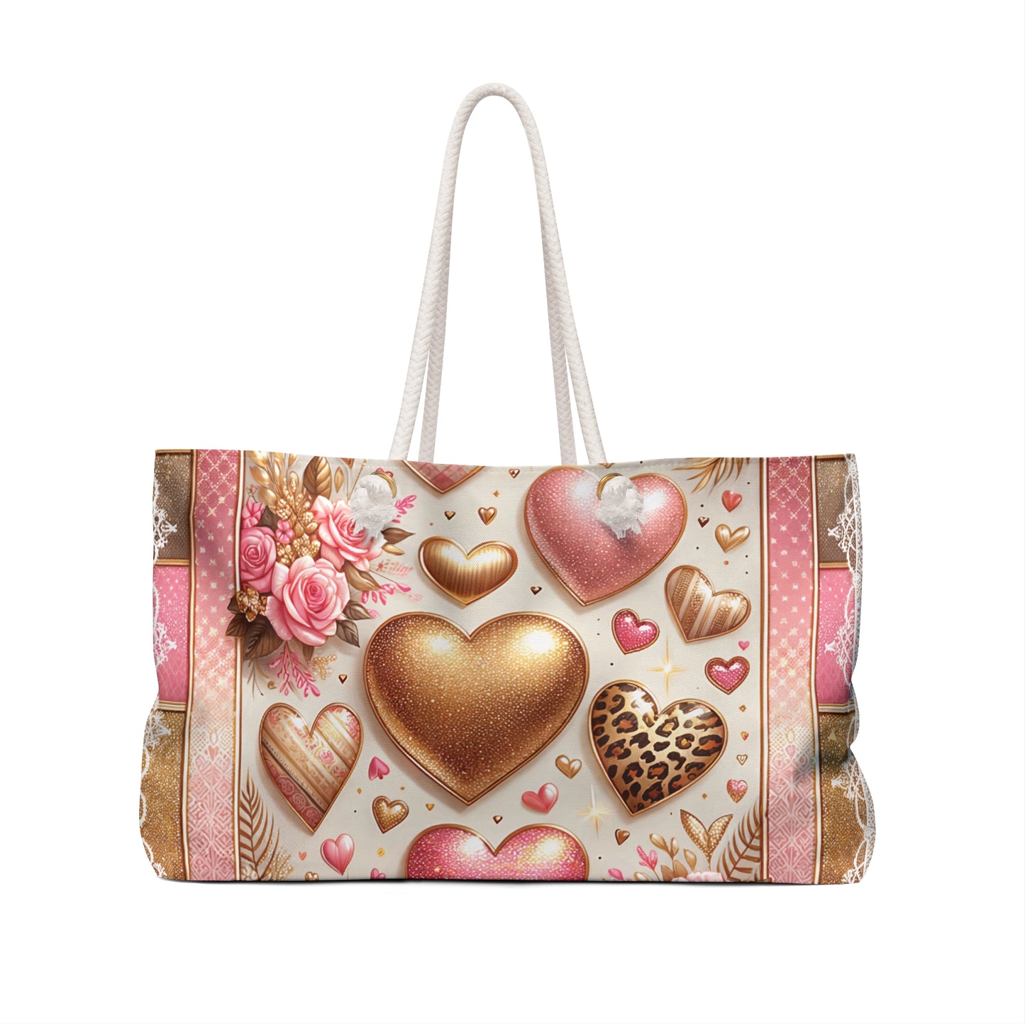 Personalised/Non-Personalised Weekender Bag, Hearts, Weekender Bag, Beach Bag, Book Bag