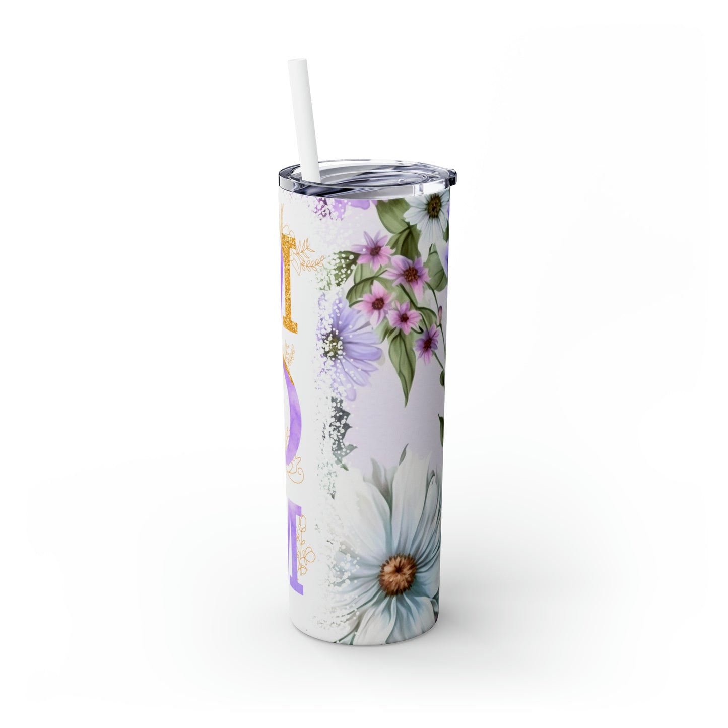 Skinny Tumbler with Straw, 20oz, Floral Mum, awd-532